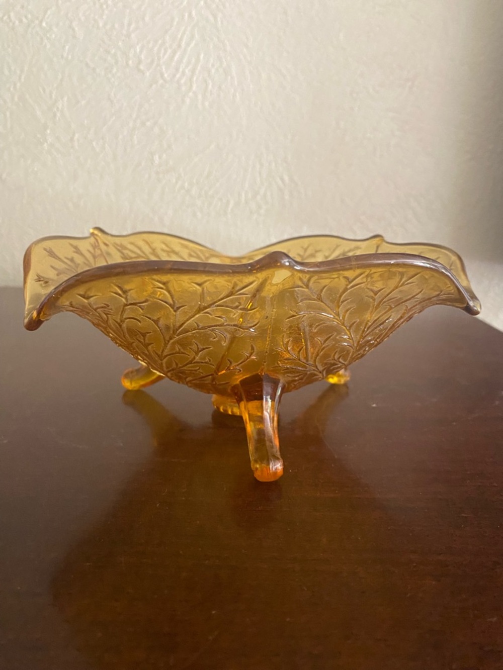 Vintage, Fenton, Silverstone Wisteria Amber 3 Footed Flare Glass Bowl